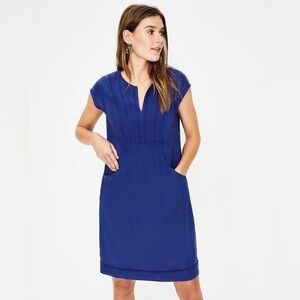 Boden Jessica Linen Shift Dress Blue w/ Pockets Sz 14